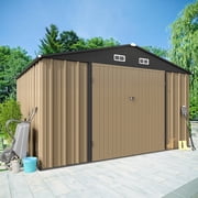Vineego 10x10 FT Outdoor Storage Shed, Outside Sheds & Outdoor Storage Metal Galvanized Steel,Brown