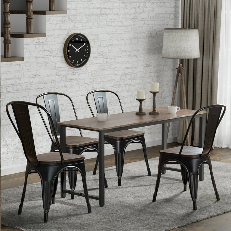 Vineego 18 Inch Wood Seat Dining Chair Set of 4 Industrial