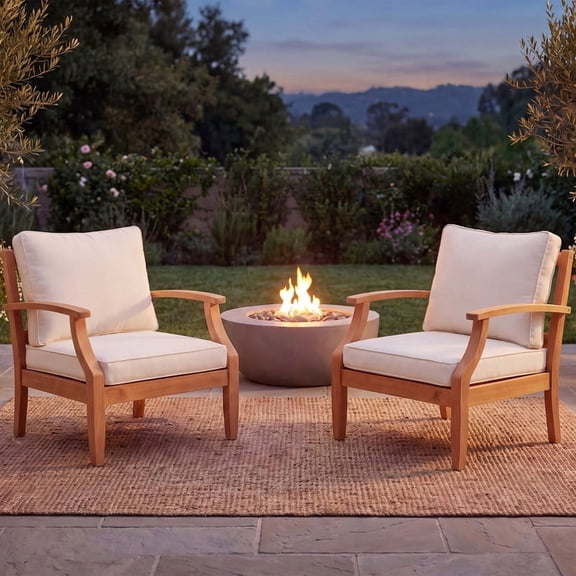 Vineego 2-Piece Armchair Set Eucalyptus Wood, Outdoor Sectional Sofa with 4" Thick Cushions, Patio Furniture for Deck, Garden & Balcony