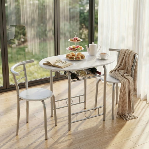 Vineego 3-Piece Dining Set for 2,Small Space Saving Kitchen Breakfast Table and 2 Wooden Chairs,White