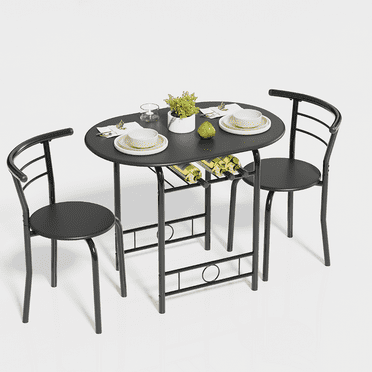 Vineego 3 Pieces Dining Set for 2 Small Kitchen Breakfast Table Set Space Saving Wooden Chairs and Table Set,Black