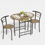 Vineego 3 Pieces Dining Set for 2 Small Kitchen Breakfast Table Set Space Saving Wooden Chairs and Table Set,Walnut