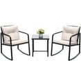 thumbnail image 1 of Vineego 3 Pieces Patio Conversation Sets Outdoor Rocking Chair PE Rattan Bistro Rocker with Coffee Table, White, 1 of 4