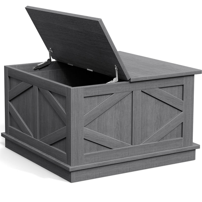Vineego 31.5 Inch Farmhouse Square Coffee Table with Hinged Lift Top, Hidden Storage Compartment,Gary