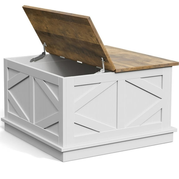 Vineego 31.5 Inch Farmhouse Square Coffee Table with Hinged Lift Top, Hidden Storage Compartment,White