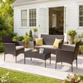 thumbnail image 1 of Vineego 4 4PCS Patio Furniture Set Outdoor Conversation Rattan Chairs with Cushion and Loveseat Glass Table for Garden Backyard Porch, Brown/ Beige, 1 of 7