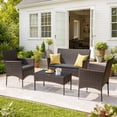 thumbnail image 1 of Vineego 4 4PCS Patio Furniture Set Outdoor Conversation Rattan Chairs with Cushion and Loveseat Glass Table for Garden Backyard Porch, Brown/ Gray, 1 of 7