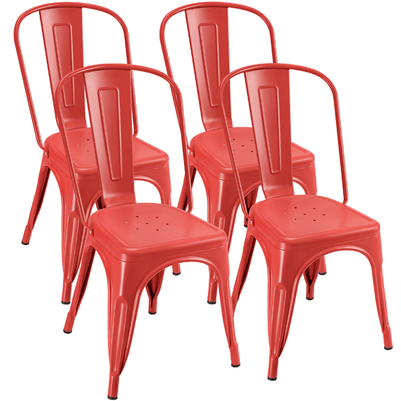 Vineego 4-Piece Metal Dining Chair Set Indoor-Outdoor Use Stackable Kitchen Chairs,Red