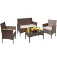 thumbnail image 1 of Vineego 4 Pieces Outdoor Patio Furniture Sets Conversation Sets Rattan Chair Wicker Sets with Cushioned Tempered Glass, 1 of 8