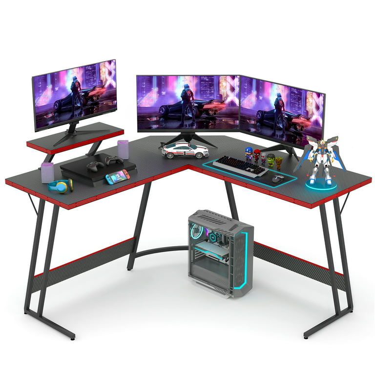 Vineego 51 Inch L-Shaped Gaming Desk Computer Corner Desk Pc Gaming Desk  Table With Large Monitor Riser Stand,Black - Walmart.Com