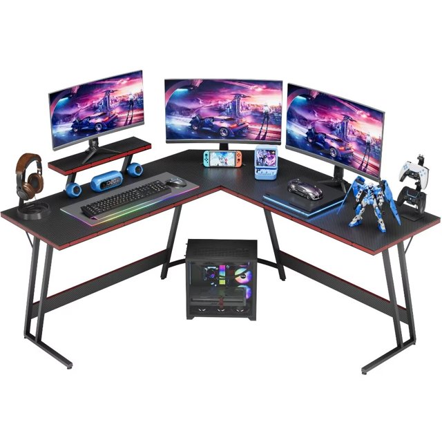 Vineego 51Inch LShaped Gaming Desk with Carbon Fiber Corner Computer