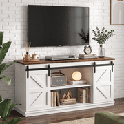Vineego 58 Inch Farmhouse TV Stand and Entertainment Center for Televisions,with Sliding Barn Doors and Storage Cabinets,Milk White