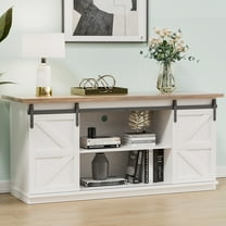 Vineego 58 Inch Farmhouse TV Stand and Entertainment Center for Televisions,with Sliding Barn Doors and Storage Cabinets,Milk White