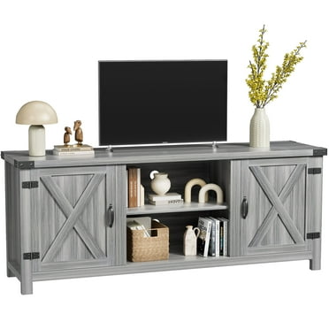 Vineego 58"Modern Farmhouse Barn Two-Door Tv Stand for TVs up to 65",Light Gray