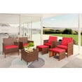 thumbnail image 1 of Vineego 7-Pieces Patio Furniture Set Outdoor All Weather Cushioned Wicker Chairs with Ottoman and Glass Table, Red, 1 of 7