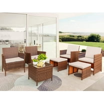 Vineego 7 Pieces Wicker Outdoor Patio Bar Set with Ottoman, Mix Brown/Beige