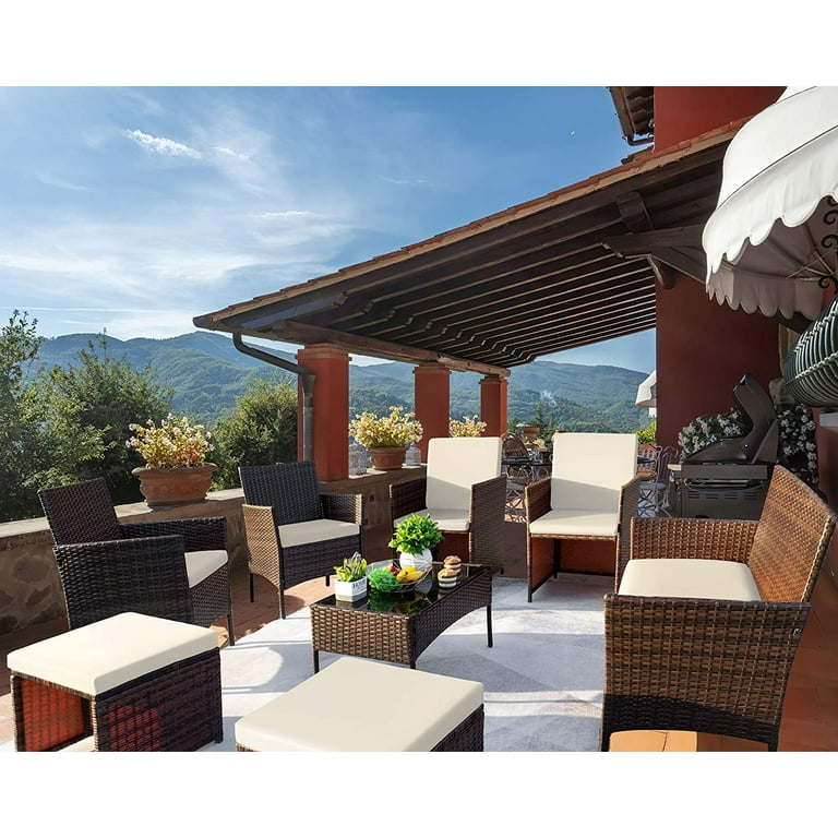 Wicker chairs with ottoman underneath sale