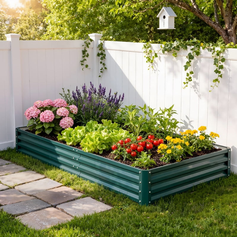 Vineego 8x4x1FT 1PCS Galvanized Raised Garden Bed Square Metal Planter Box for Vegetables Flowers