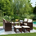 thumbnail image 1 of Vineego 9 Pieces Patio Dining Sets Outdoor Furniture Patio Wicker Rattan Chairs and Tempered Glass Table Sectional Set Conversation Set Cushioned with Ottoman (Brown), 1 of 2