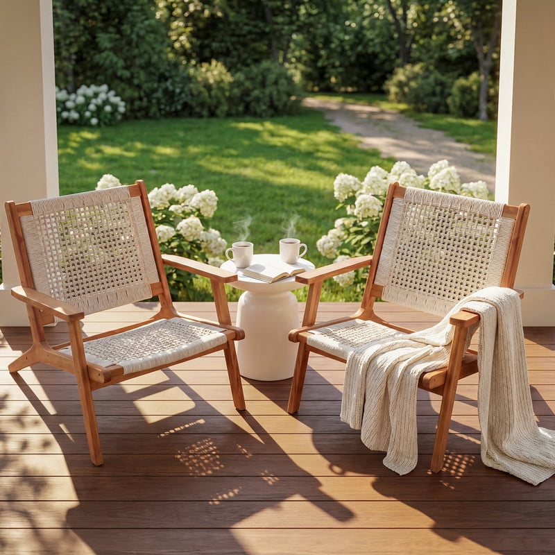 Vineego Adirondack Chairs Set of 2, Woven Rope All-Weather Outdoor Chairs for Patio, Poolside & Backyard