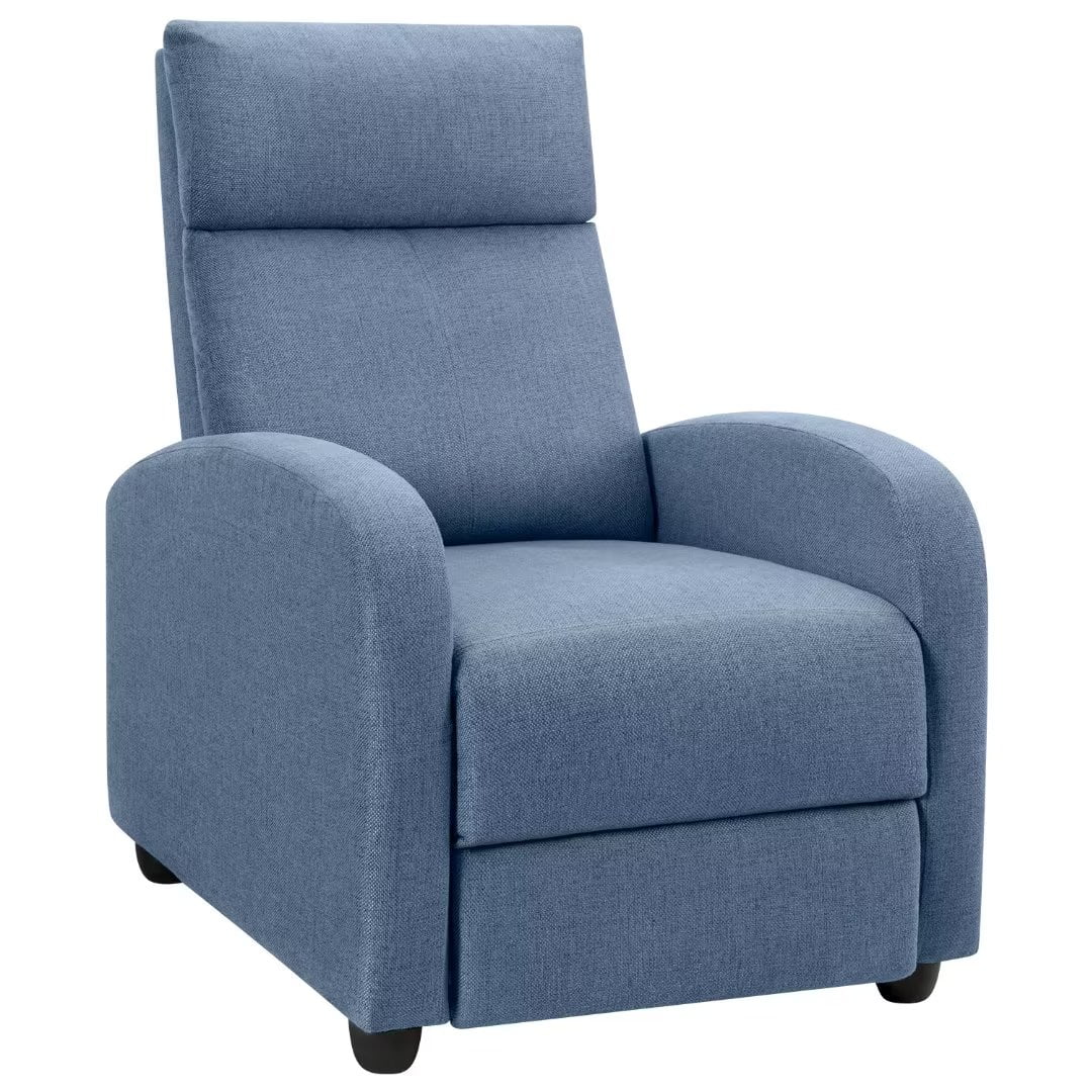 Vineego Adjustable Fabric Recliner with Thick Cushion, Ergonomic Design, Blue
