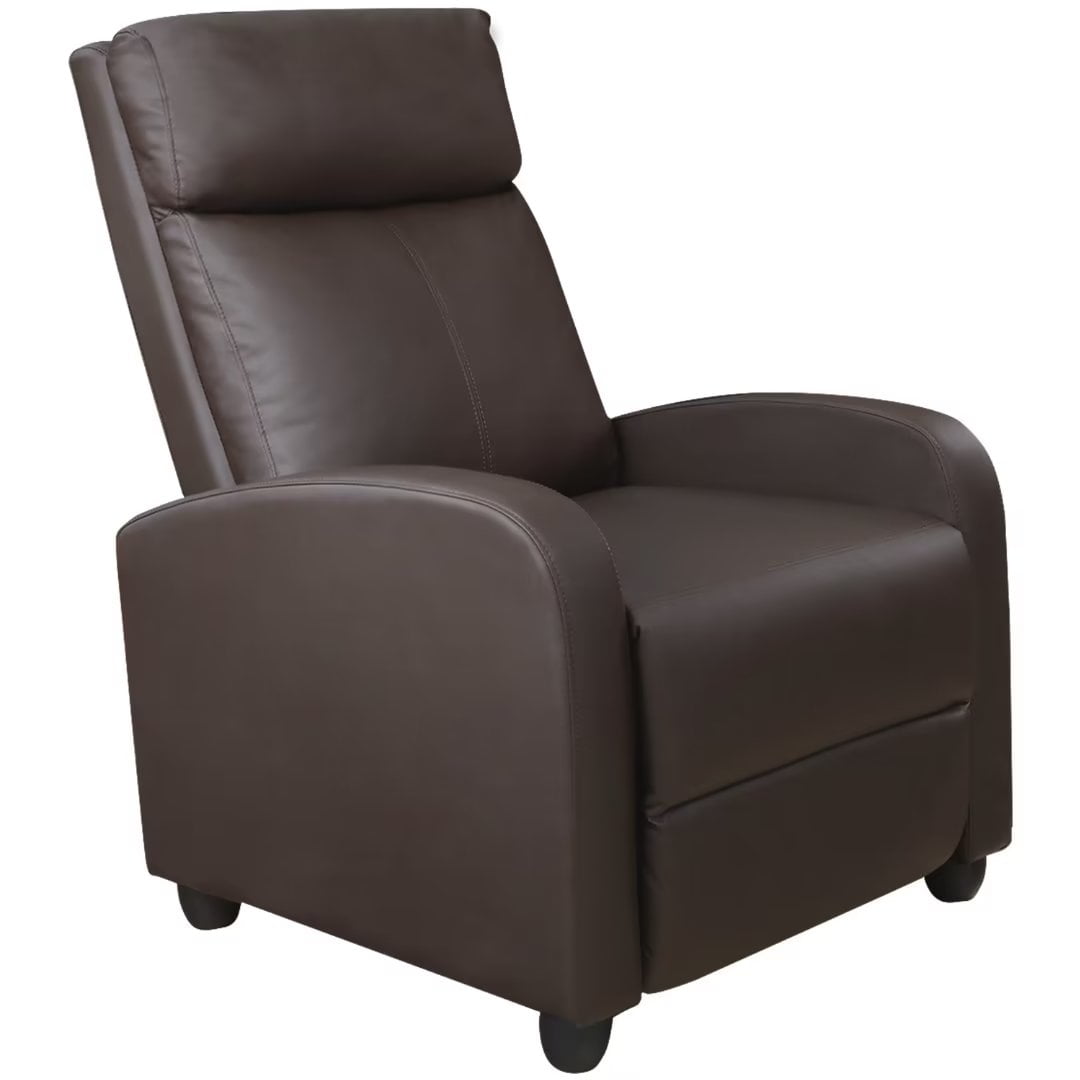 Vineego Adjustable Recliner Home Theater Seating with PU Leather Padded Backrest and Thick Seat Cushion ,Brown