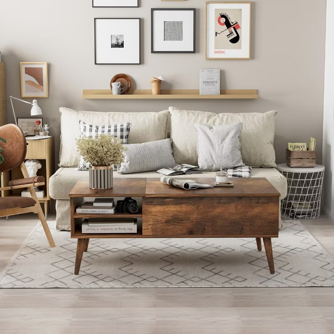 Vineego Classic Lift Top Rectangular Wood Coffee Table, Rustic Oak