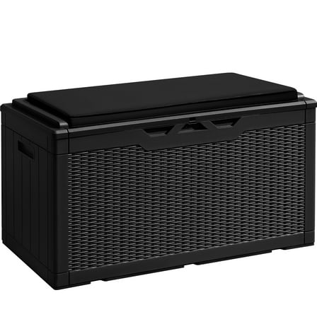 Vineego Classic Outdoor 100 Gallon Resin Deck Box with Cushions, Lockable Storage Container, Black