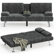 Vineego Convertible Corduroy Futon Sofa Bed with Removable Armrests,Gray