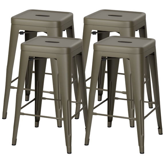 Vineego 24 Inches Metal Bar Stools High Backless Stackable Stools Indoor Counter Stools, Gun (Set of 4)