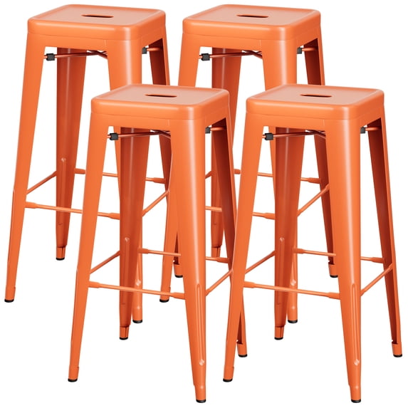 Vineego Counter Height Stackable Bar Stool, Orange (Set of Orange)
