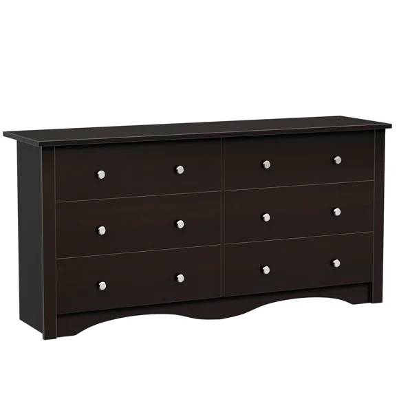 Vineego Double Dresser for Bedroom,6-Drawer Wide Chest of Drawers,Traditional Bedroom Dresser,Brown