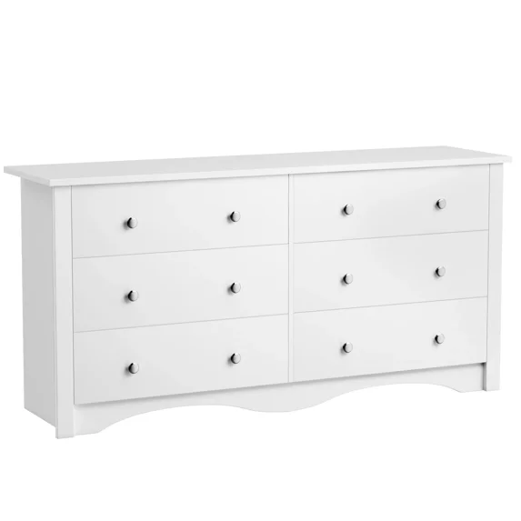 Vineego Double Dresser for Bedroom,6-Drawer Wide Chest of Drawers,Traditional Bedroom Dresser,White