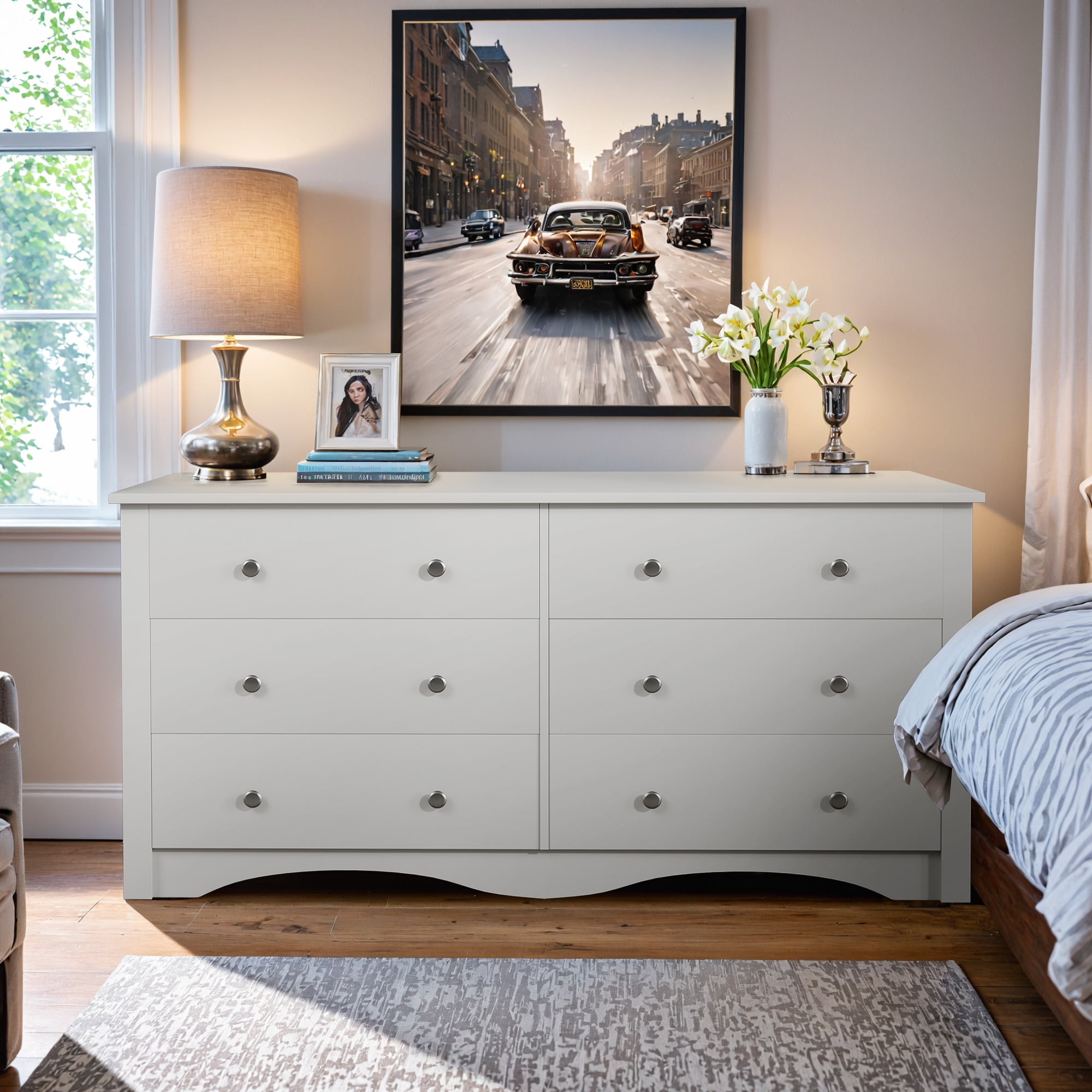 Vineego Double Dresser for Bedroom,6-Drawer Wide Chest of Drawers ...