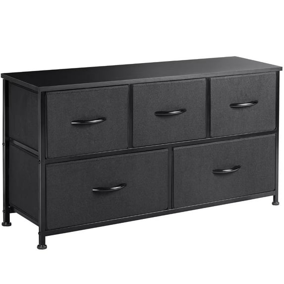 Vineego Dresser for Bedroom with 5 Drawers, Wide Chest of Drawers, Fabric Dresser,Black