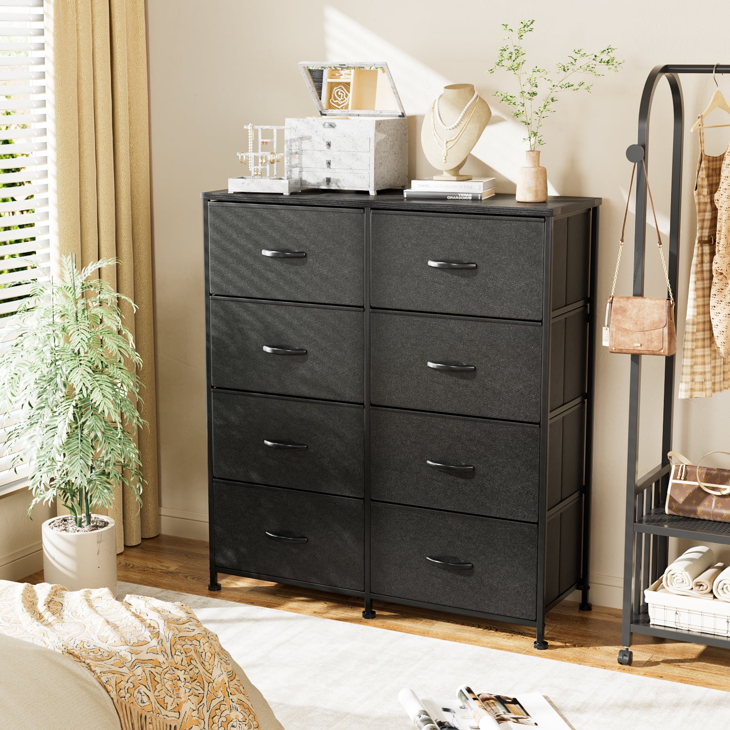 Vineego Dresser for Bedroom with 8 Drawers, Wide Chest of Drawers, Fabric Dresser,Black