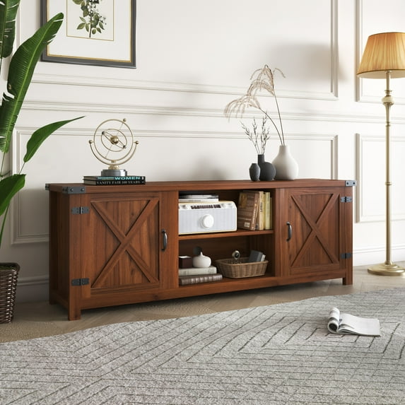 Vineego Farmhouse Barn Two-Door Tv Stand for TVs up to 65", Rustic Brown