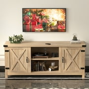 Vineego Farmhouse Tv Stand 58  Rustic Barn Two-Door Tv Stand for TVs up to 65,Oak