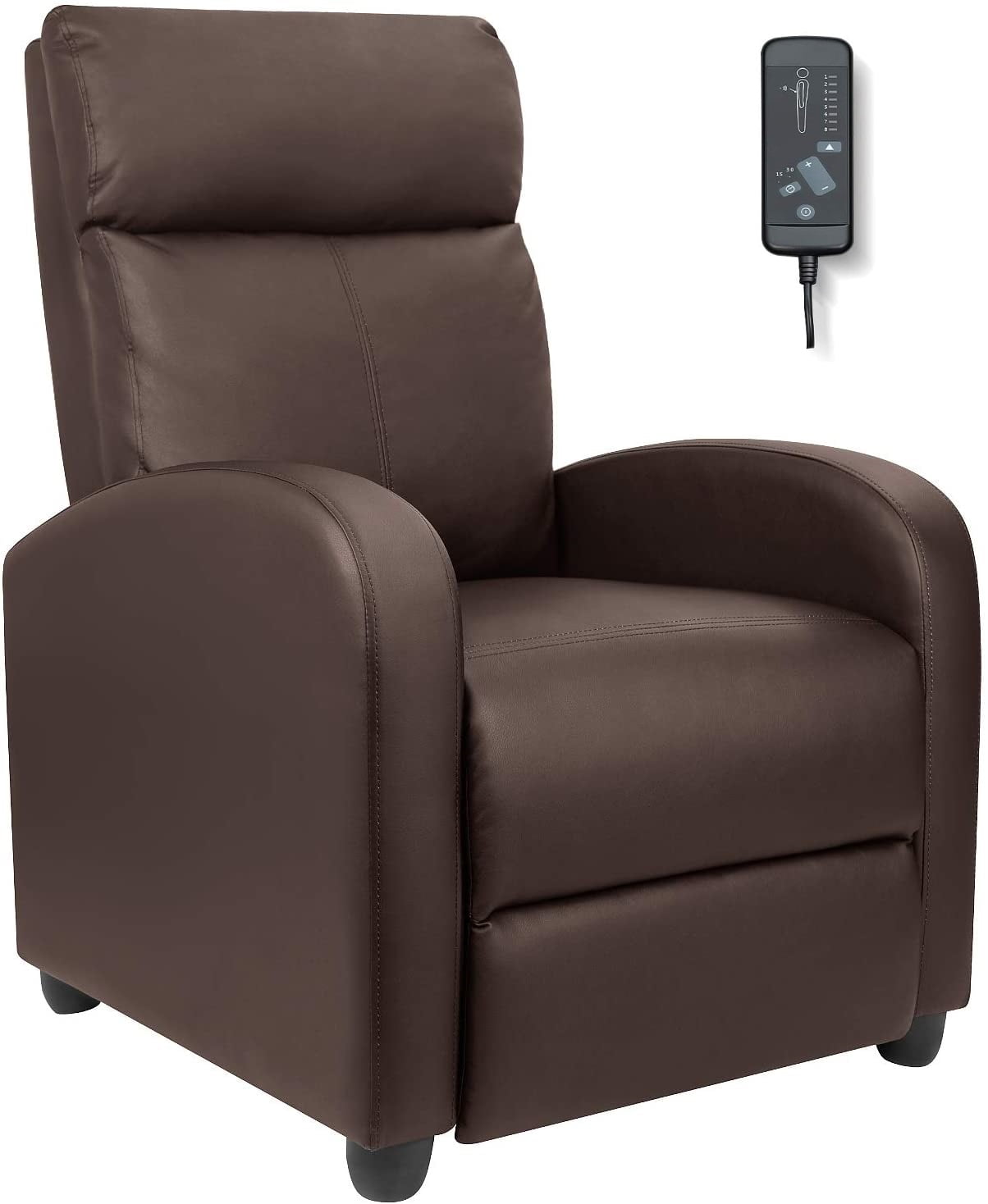 Vineego Home Theater Recliner with Massage, Faux Leather, Brown