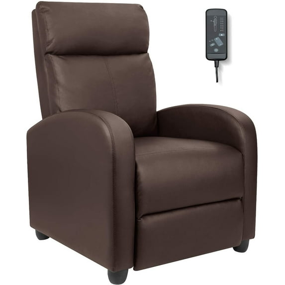 Vineego Home Theater Recliner with Massage, Faux Leather, Brown