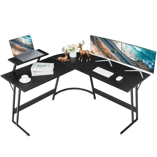 Vineego L-Shaped Computer Desk Modern Corner Desk Home Office Writing Sturdy Workstation with Movable Table, Black