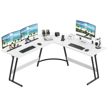 Vineego L-Shaped Computer Desk Modern Corner Desk with Small Table,White