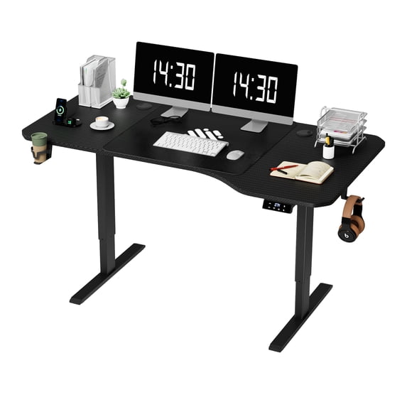 Vineego L-Shaped Electric Standing Desk 63" Height Adjustable Computer Desk Home Workstation,Carbon Fiber Surface Finish