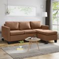 thumbnail image 1 of Vineego L-shaped Sofa Suede Fabric Convertible Sectional Sofa with Reversible Chaise 3-Seat Modern Living Room Sofa with Ottoman,Brown, 1 of 8