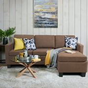 Vineego Linen Fabric L-shape Sofa Sectional Couch for Living Room, Brown