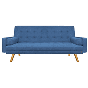 Vineego Linen Futon Sofa Bed Pin Tufted Split Back Convertible Reclining Sofa Fabric Bench Seat(Blue)