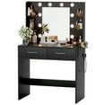thumbnail image 1 of Vineego Makeup Vanity Desk with Lighted Mirror & Power Outlet, Makeup Vanity with 2 Drawers,Black, 1 of 9