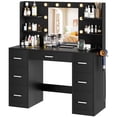 thumbnail image 1 of Vineego Makeup Vanity Desk with Mirror, Lights & Power Outlet Vanity Table with 7 Drawers and 6 Storage Shelves for Bedroom, Black, 1 of 7