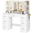 thumbnail image 1 of Vineego Makeup Vanity Desk with Mirror, Lights & Power Outlet Vanity Table with 7 Drawers and 6 Storage Shelves for Bedroom, White, 1 of 7