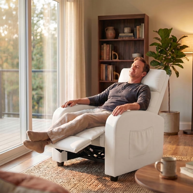 Vineego Massage PU Leather Recliner Adjustable Home Theater Seating Chair with Lumbar Support for Living Room,PU Beige
